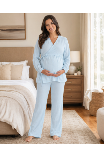 Effortt Mavi Bej Müslin Kumaş Kruvaze Bağlamalı Emzirme Özellikli %100 Pamuk Hamile Lohusa Pijama Takımı 3087 Effortt Mavi Bej Müslin Kumaş Kruvaze Bağlamalı Emzirme Özellikli %100 Pamuk Hamile Lohusa Pijama Takımı 3087